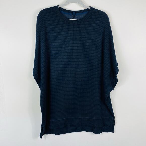 Lou & Grey For LOFT Size Large XL Plaid Ponte Knit Dolman Sleeve Top Navy Blue - Picture 3 of 7
